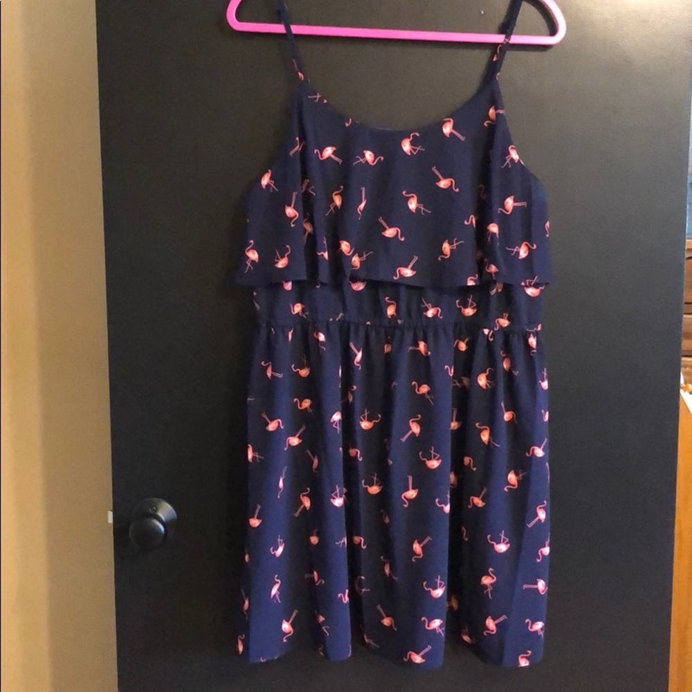 Navy blue dress pink flamingos